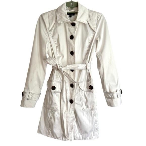 bebe Jackets & Blazers - Vintage Bebe White Belted Trench Coat Button Front Cotton Blend Classic Chic XS
